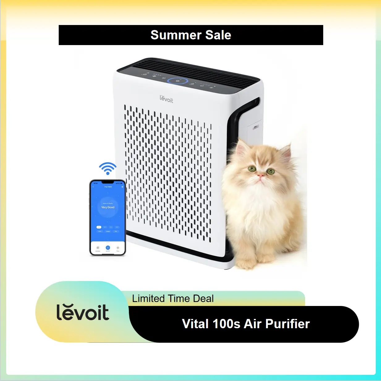 Levoit Vital 100S High Performance Pet Air Purifier for Home Large Room (Up to 1110 Ft²) with Filter, Light Sensors, Smart WiFi, Sleep Mode, US Plug – for Pet Odors, Dust, Allergies (Filter Replacements Available),dorm essentials,home essentials