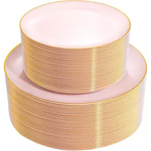 100 count  Plastic Plates - Heavy Duty  and  Disposable Plates for Party, Wedding & Mother's Day, Include 50 Dinner Plates and 50 Dessert Plates