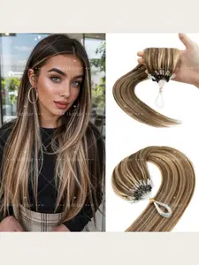 50pcs Micro Loop Ring Human Hair Extensions, Natural Blonde, 30.48cm-50.8cm,  No Glue,Enhance Volume & Length for Women