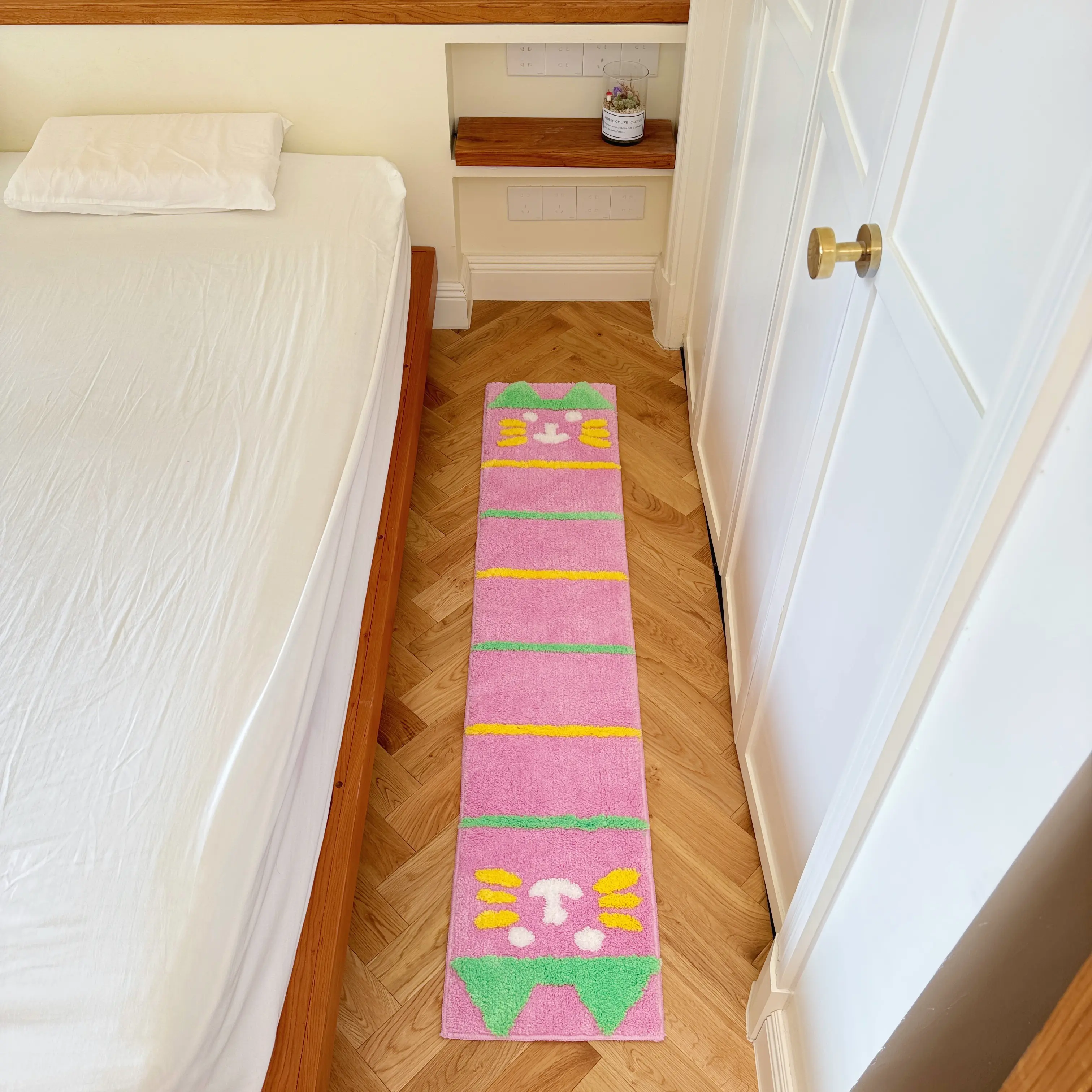 Meanitmeans Line Cat Mint-Pink Modular Rug Tile – Washable Anti-Slip Carpet to Build Your Own Area, Modular System for Mix & Match with Other Pieces, 150×30cm (59”×12”) Rug, Bedroom, Kids Room
