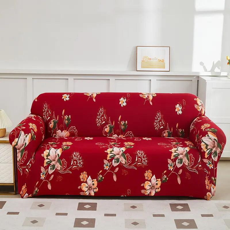 Red Four-Season Printed Sofa Cover - Full Coverage Stretch Non-Slip Universal for 1/3 Seater Sofa Couch Slipcover Sofa Protector Slipcover