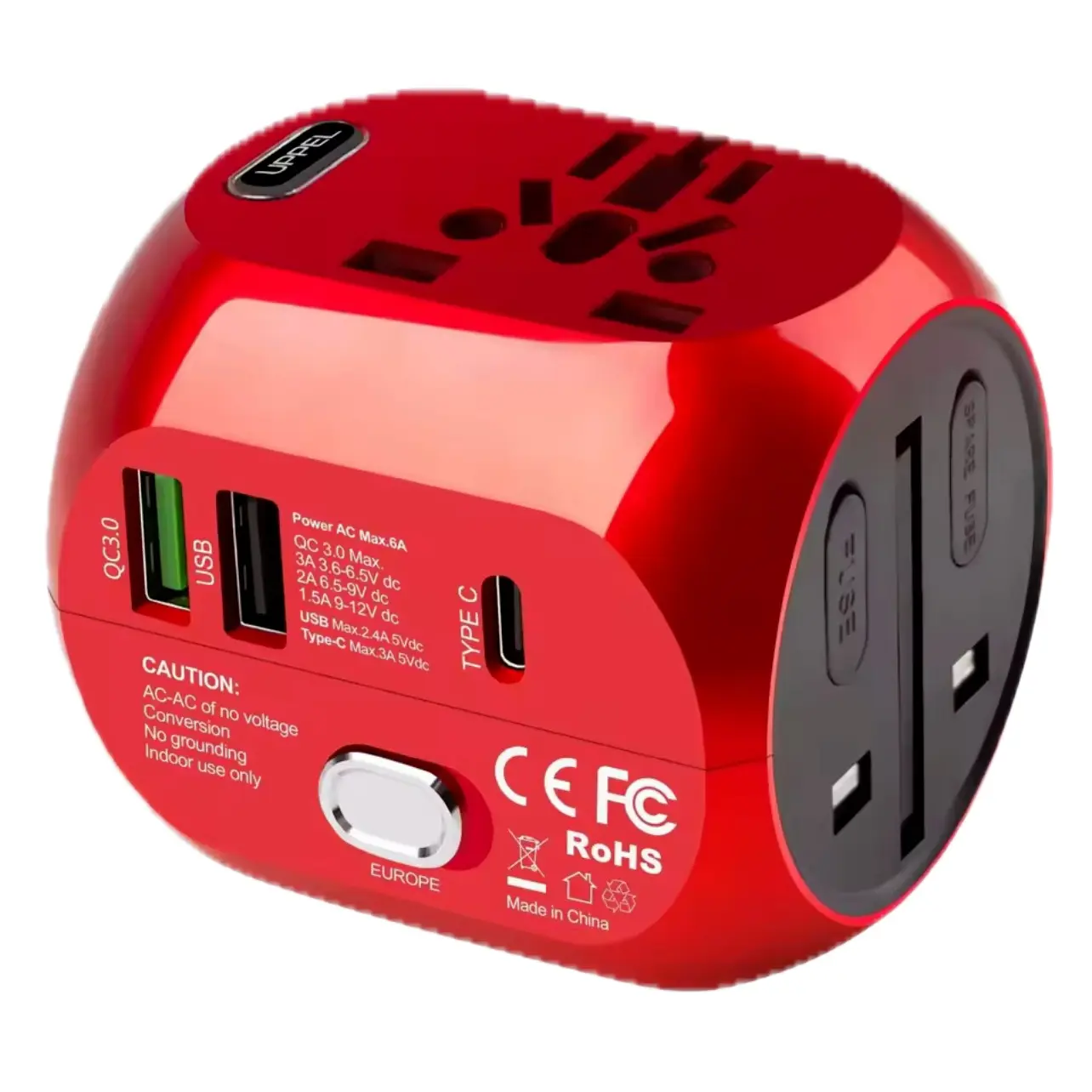 Universal International Travel Adapter US UK AU EU Worldwide Plug - All in One Wall Charger Cube with USB-C, Quick Charge 3.0 Fast Charging Block for Europe, UK, Japan, 200+ Countries