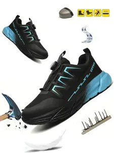 Women's steel-toe sports non-slip work shoes, made of breathable mesh material, with a rotary knob lace system, featuring anti-smashing, anti-piercing, shock-absorbing and wear-resistant properties. Footwear,Closed Girl Safety Boots Cover nurseSummervibes