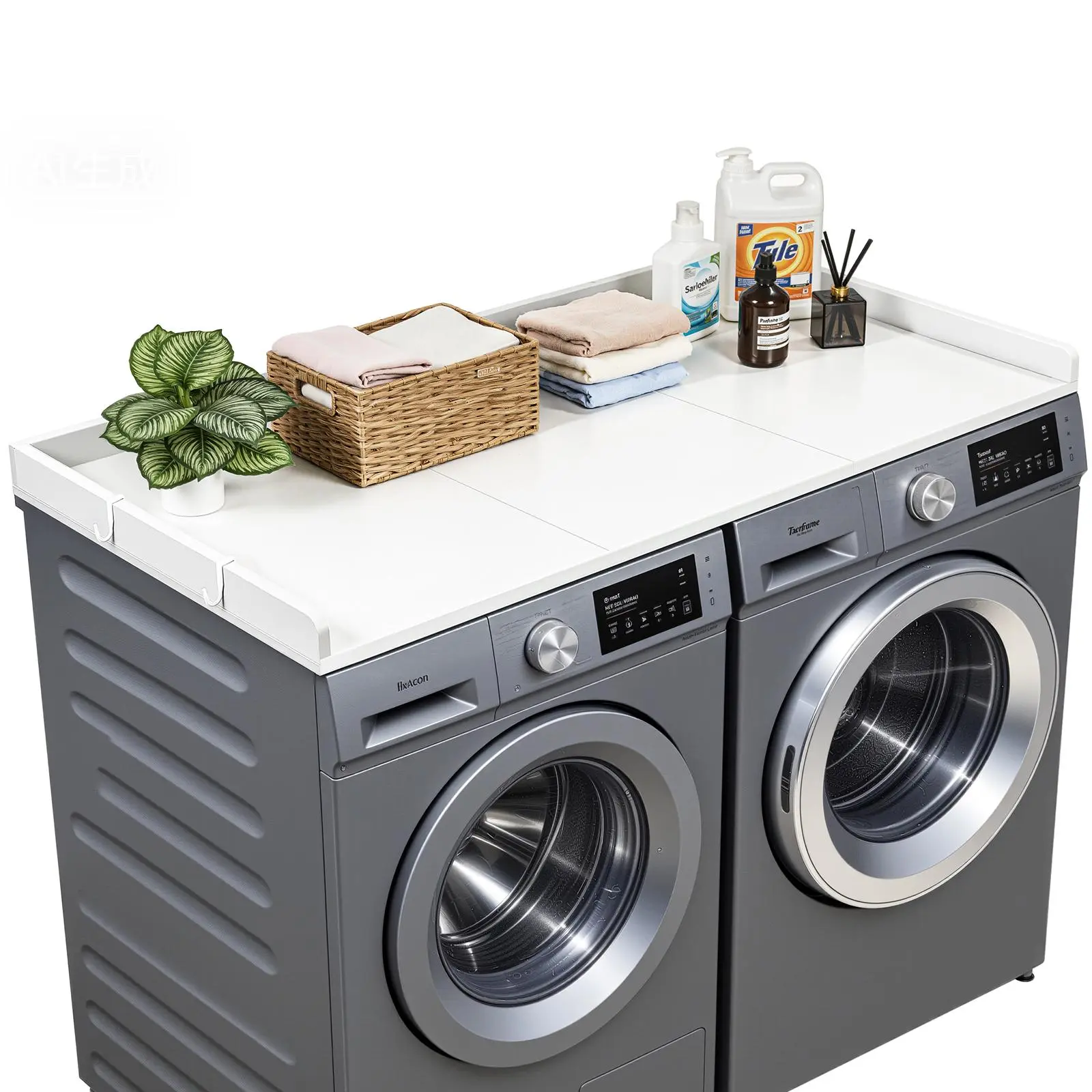 VEVOR Wooden Washer Dryer Countertop & Washing Machine Cover - 54x27.5in Water-Resistant Household Appliances Topper with Edge, 2 Hooks for Laundry Room Organization, Closet/Pantry Storage, White (Father's Day Gift)
