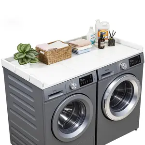 VEVOR Wooden Washer Dryer Countertop - 54x27.5 in Water-Resistant Household Appliances Topper with Edge & 2 Hooks, Washing Machine Cover for Laundry Organization & Storage in Closets/Pantries, White
