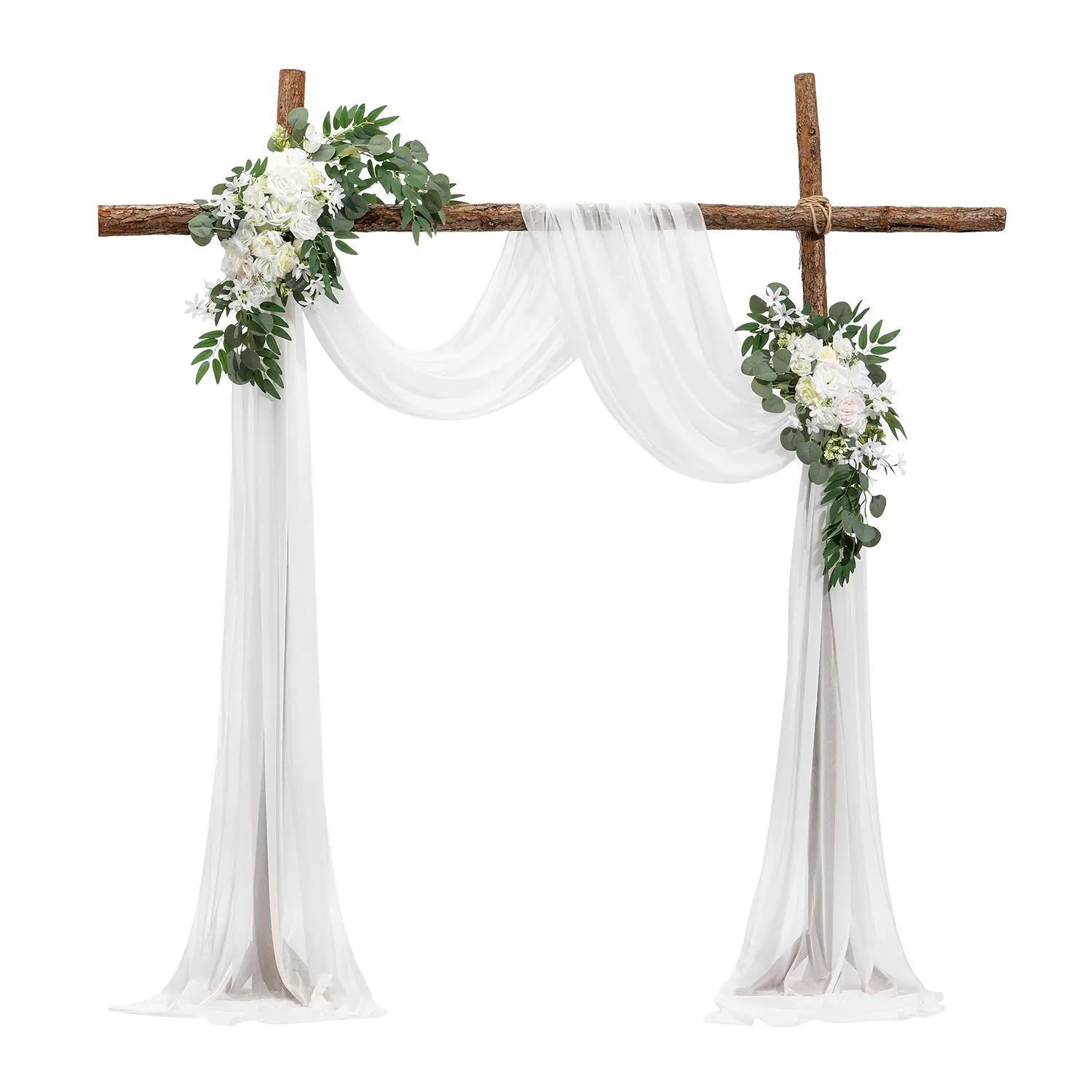 VEVOR Silk Artificial Fake Flower Wedding Arch Decor Kit - White, 2 Units, 1 Wrinkle Resistant 5x6.5 ft Drape, Faux Flower Decorations, All Seasons Home Decor for 5 x 6.5 ft Arch