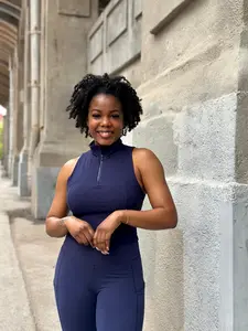 Mock Neck Zip Up Crop Top -NAVY (S-3XL)