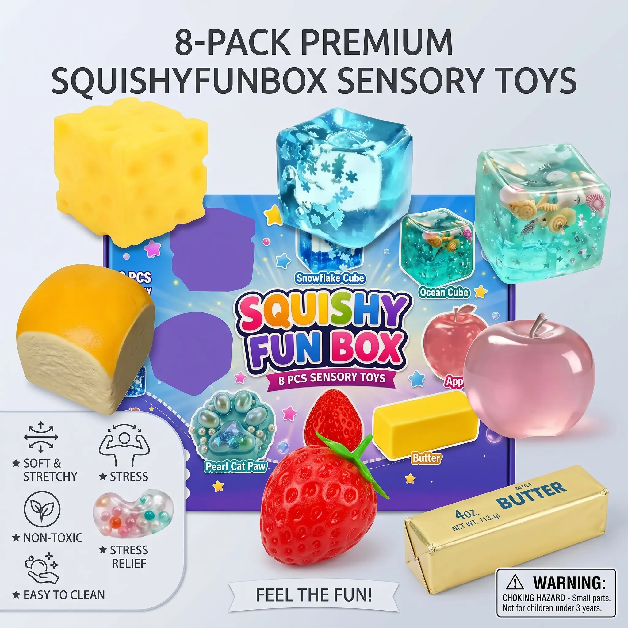 8PCS Squishy Fidget Toy Set – Assorted Slow Rising Stress Relief Sensory Toys Bundle, Fun Relaxation & Anti-Anxiety Toys, Perfect Gift for Parties, Holidays & Daily Use