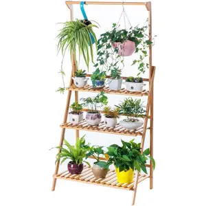 Bamboo 3-Tier Plant Stand Planter Shelves Flower Pot Organizer Rack Folding Display Shelving Plants Shelf Unit Holder