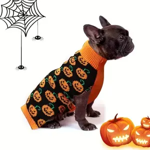 Pet Halloween Sweater, Pumpkin Face & Jack-O-Lantern Print, Small Medium Dogs, &, Fall Costume Party