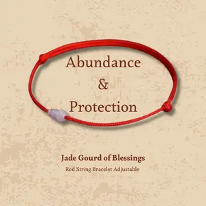 Red string bracelet with Jade Gourd – Abundance, Health, Healing Jewelry, Adjustable, Gift for him & her