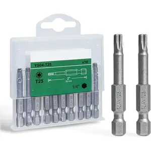 T25 Torx Bits Magnetic Set, 2 Inch S2 Steel Star Screwdriver Bits with 1/4" Hex Shank in Storage Box For Impact Driver Ready & Home Repair
