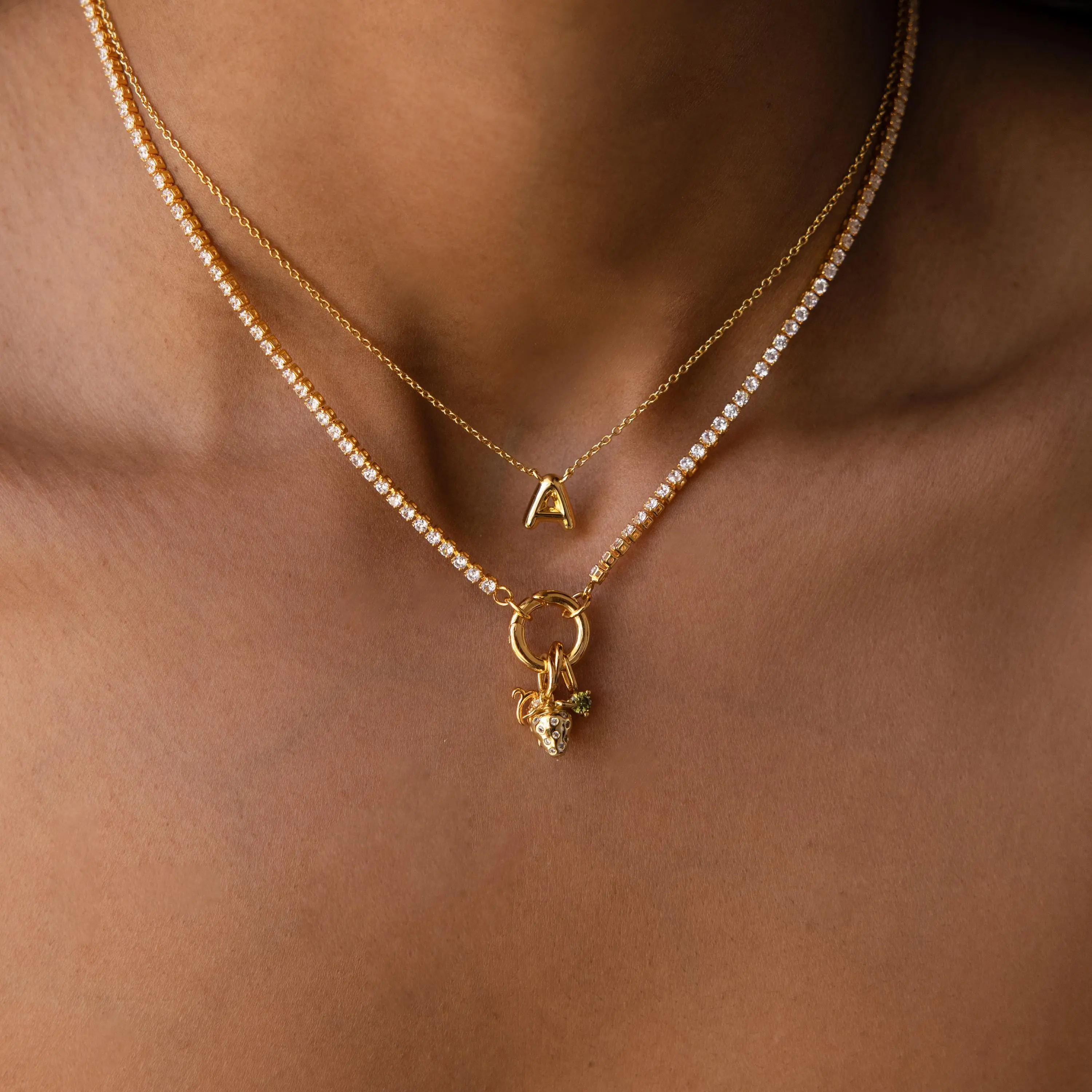 Gold Charm Necklaces by Caitlyn Minimalist -  18K Gold Plated Clasp Charm Holder Necklaces - Rolo, Lariat, Paperclip, Cable, Mirror, Box, & Tennis Chain Necklace - Build Your Own Charm Necklace - Birthday Gift for Her