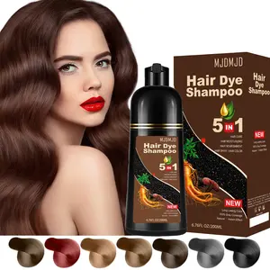 5-in-1 Dark Brown Hair Dye Shampoo – Natural Herbal Hair Color Shampoo with Ginseng, 100% Gray Coverage for Men & Women,  Long Lasting Dark Brown, Easy to Use 200ML