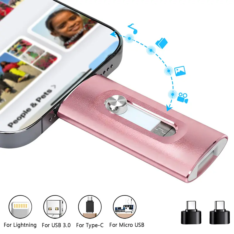 2TB 4-in-1 Portable Flash Drive – USB 3.0, OTG For IPhone, Android, PC, Mac, USB-C & USB-A, Silver