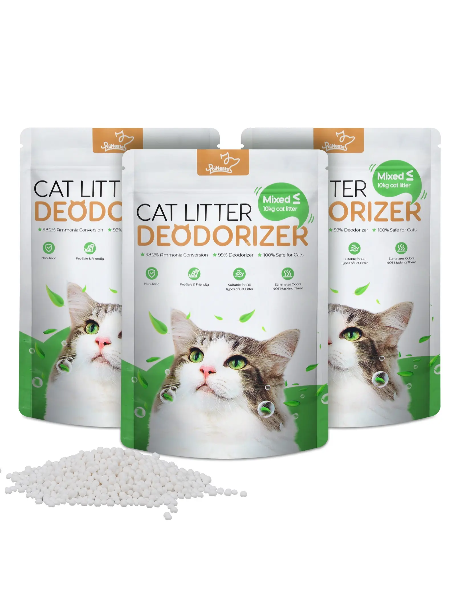 Palnests Cat Litter Freshener, AOP Natural Cat Litter Deodorizer Granules, Pet Friendly Litter Pet Odor Eliminator, Unscented Odour Neutralizer, Effective Odour Control for Cat Litter Tray, Pack of 3