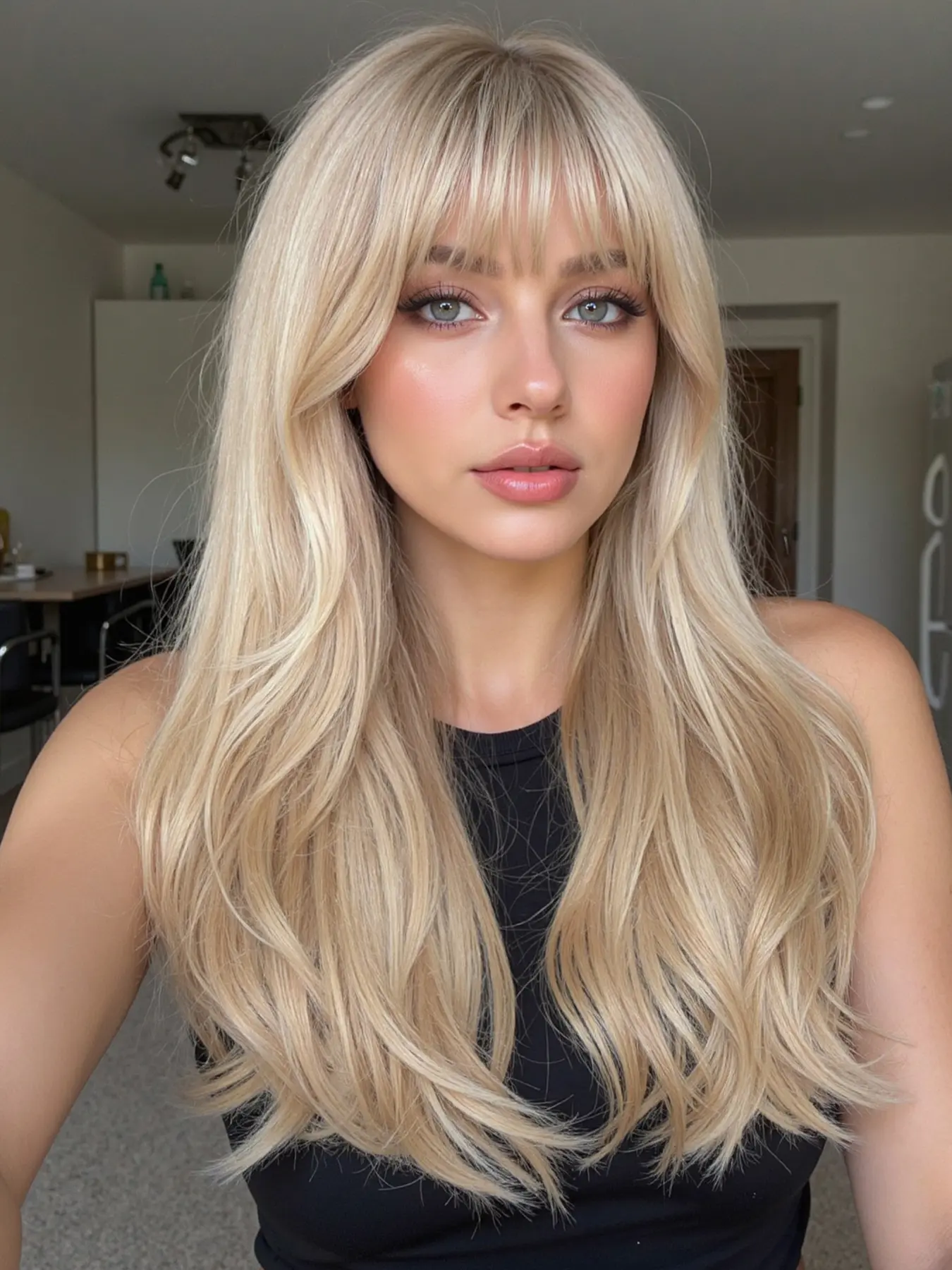 22 Inch Long High-Quality Wig with Bangs, Elegant Synthetic Soft Hair for All Ages, Perfect for Women, Festive Occasions, Synthetic Fiber Wigs