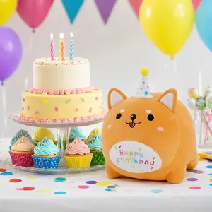 CHUBBYJOY Birthday Corgi Plush Pillow, 9Inch 15Inch Cute Corgi Stuffed Animal with Birthday Hat, Soft Puppy Sensory Plush Toy Cushion, Kawaii Dog Plushie Animal Gift for Kids Girls Dog Lovers, Room Decor