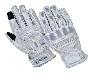 Motorcycle Leather Gloves White Knuckle Protection Touchscreen & Padded Palm ZamGear