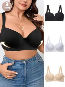 Plus-Size Women's Sexy Shiny Seamless Lace Lingerie Bra - Ecomilky Adjustable Push-Up Bra with Wide Straps, Anti-Droop Design, Comfortable Skin-Friendly Polyester Fabric, Elegant Everyday Style for Summer Dresses, Graduation Attire, Bras For Women, Push U