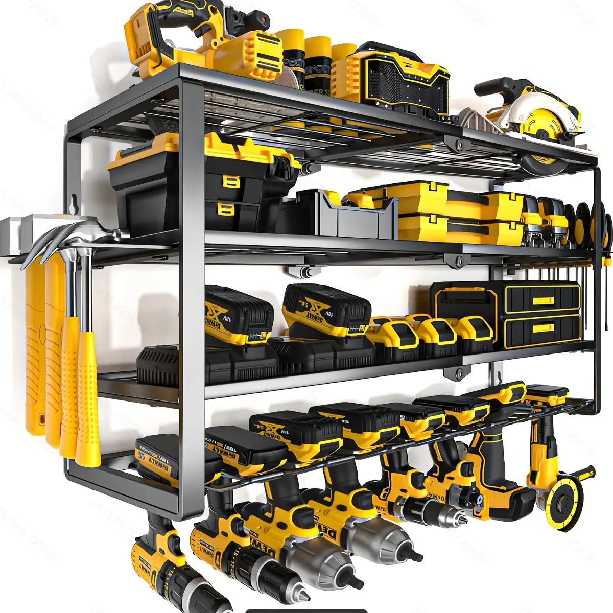 4-Tier Heavy Duty Wall-Mounted Drill Bit Holder, Metal Floating Rack, 4 Layers, Powder Coated Finish, Multi-Purpose Garage Organization Utility Storage for Power Tools, Four Layers