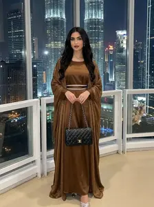 CL51 Stylish Elegant Shiny Cardigan for Women with Arabic Loose Abaya - Unique Gold Thread Design for Daily Wear and Parties Robe Lining Belt,Fashionweek