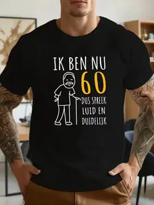 Dutch Quote 60th Birthday T-Shirt 60th Funny Elderly Man Stick Figure Print Short Sleeve Casual Gift Tee For Him