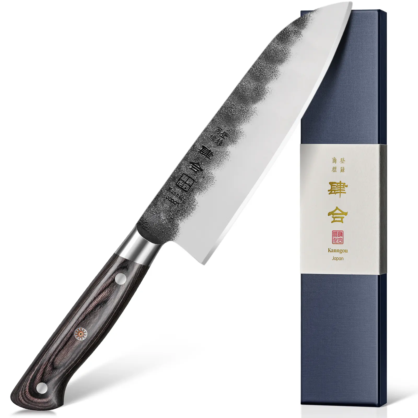 Pro Chef 7" Japanese Santoku Cutting Knife - AUS-8 Alloy Steel Ultra Sharp Forged Black Blade, Ergonomic Pakkawood Handle, Gift Box Included, Ideal for Meat Prep, Kitchen Knives, Ergonomic Handle