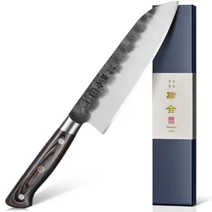 Pro Chef 7″ Japanese Santoku Knife – AUS-8 Alloy Steel, Ultra Sharp Black Forged Blade with Pakkawood Handle,Gift Box Included