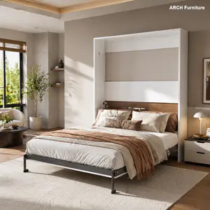 ARCH Queen Murphy bed, 65-inch foldable wall bed, with metal bed frame, solid wood support slats, concealed bed frame, suitable for bedrooms and guest rooms, white (old sku :W509S00154)