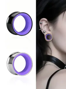 vanku 2pcs Fashion Translucent Ear Tunnels, Stainless Steel Double Flared Piercing Gauges, Hypoallergenic Body Jewelry for Ear Stretching