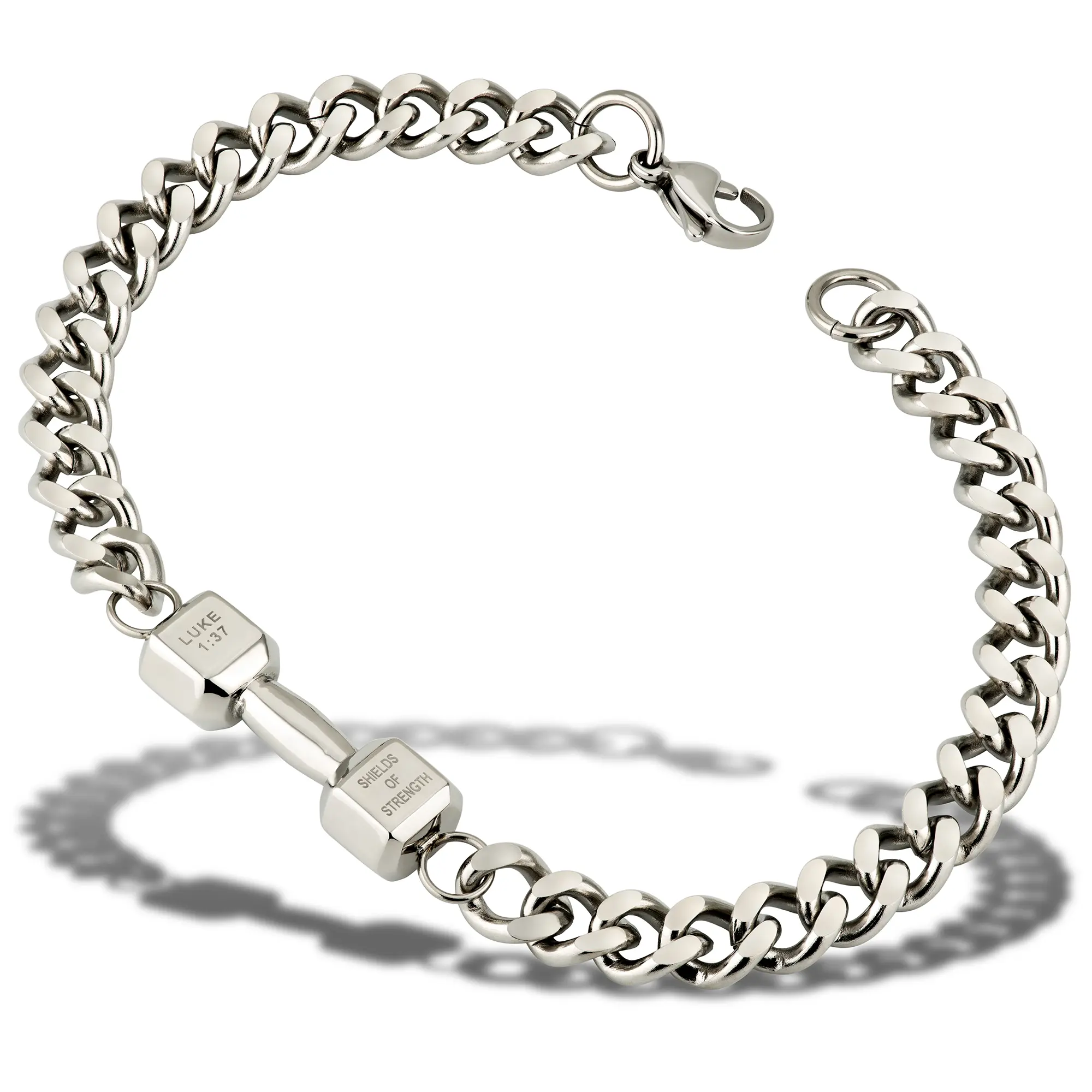 Shields of Strength Men's Stainless Steel Dumbbell Bracelet | Luke 1:37