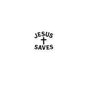 Bubble Free Stickers - Jesus Saves Design - Simple Black and White Text with Cross Symbol