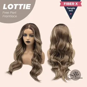 JBEXTENSION 28 Inches Long Mix Brown Wave Fiber X, Tangle Less Pre-Cut Free Part Frontlace Glueless Wig LOTTIE【FIBER X】