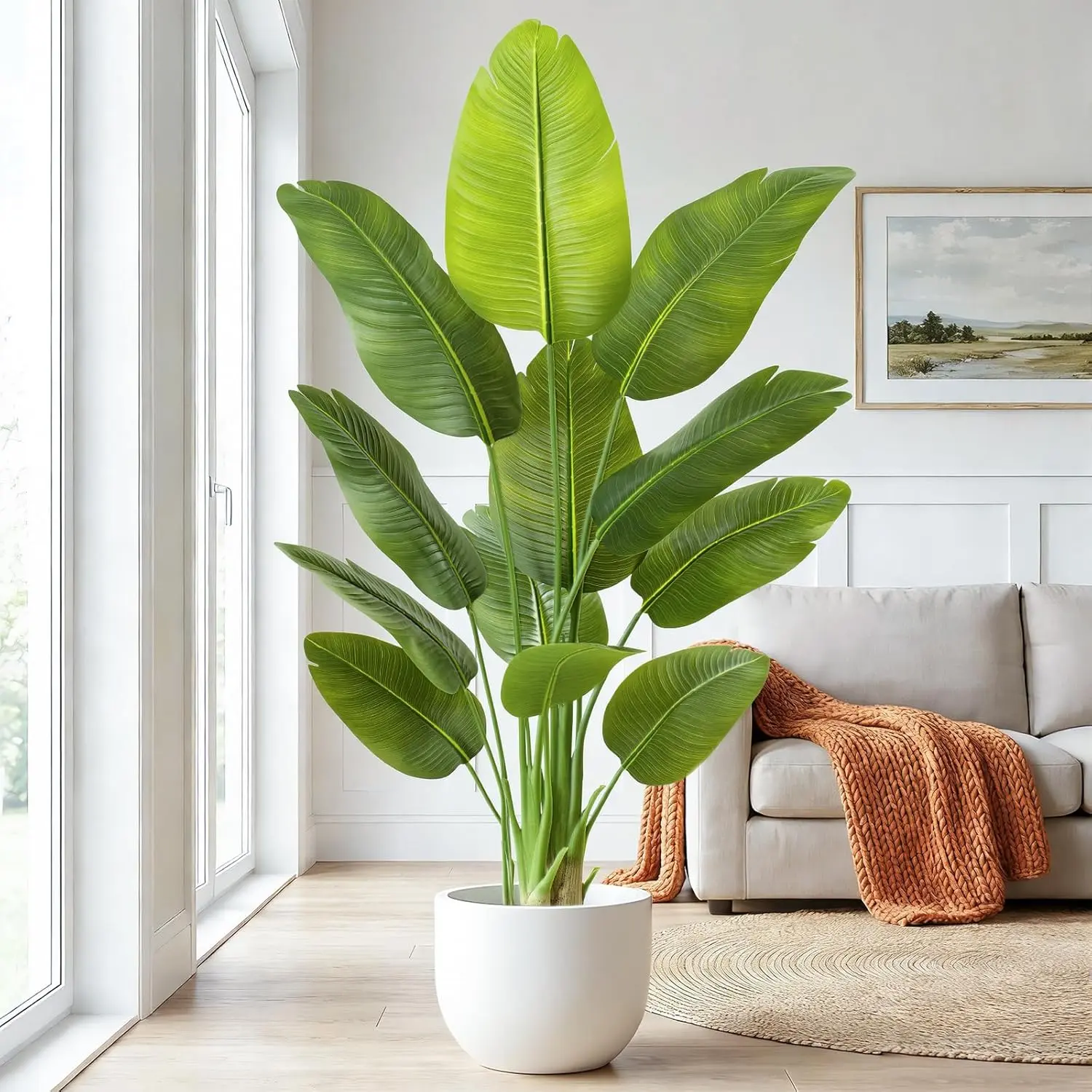 60-Inch Tall Plastic Artificial Bird of Paradise Tree - UV Resistant, Lifelike Tropical Faux Potted Plant with Dried Moss, Waterproof Outdoor Artificial Flower, Low-Maintenance Decorative Garden Decor for Home Office, Ideal Housewarming Gift, Water Proof,