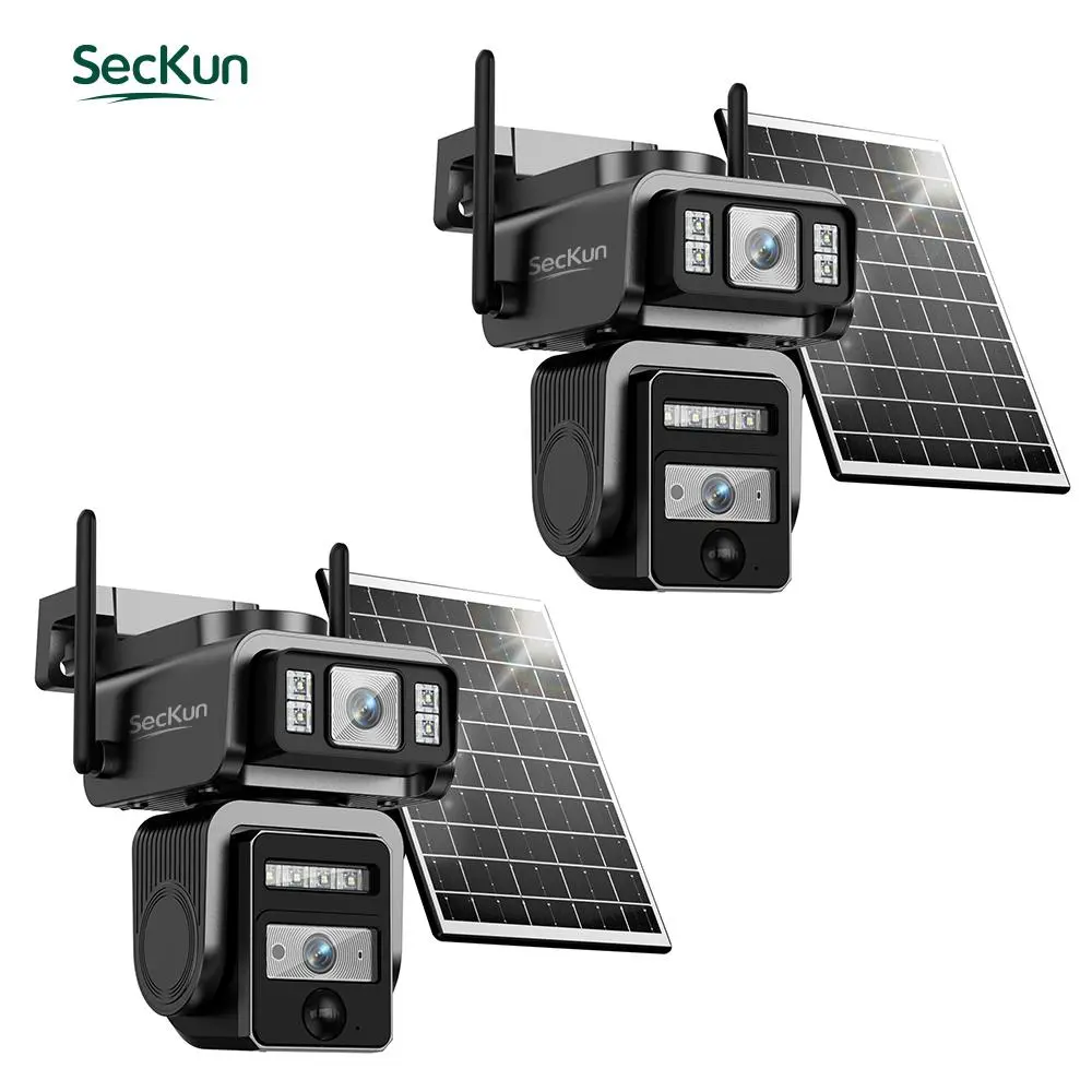 2-Pack Solar 2K Dual Lens WiFi Wireless Security Camera System Outdoor, No Blind Spot, AI Motion Detection, PIR Human Detection, Full Color Night Vision Spotlight, Motion Alarm, IP66 Waterproof Weatherproof, for Home/Farm/Barn/Ranch Indoor Outdoor