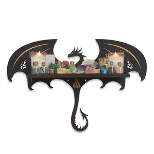 FNYDOX Gothic Evil Dragon Decor Crystal Display Shelf for Wall Wooden Witchy Shelf Rock Display Case Knick Knack Organizer Trinket Holder Wall Hanging Shelves for Essential Oil & Nail Polish