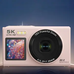 5k Video Dual Screen Digital Camera, WiFi Transfer, Auto Focus, 80mp Vlog Camera with Light, 32GB SD Card, 18x Zoom