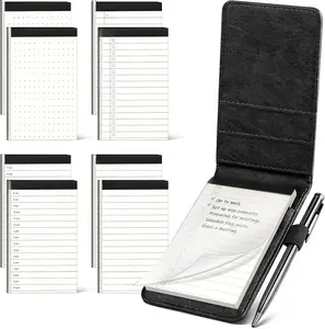 10 count Small Notepad Holder Set Pocket Notebook - Included Mini Pocket Notepad Holder Set with 8 Memo Book Refills and Metal Pen for Meetings, Daily Records, and Notes 3 x 5 Inch (Black)