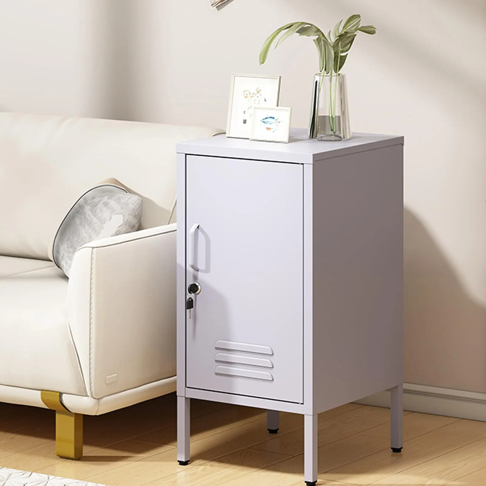Purple 27.55"H x 13.78"W x 14.96"D Metal Locker End Table, Modern Minimalist Side Table with 2 Adjustable Shelves – Anti-Tilt Design, Multi Storage Cabinet for Living Room or Bedroom, Easy Assembly, Cabinet And Storage, Home Storage Cabinet