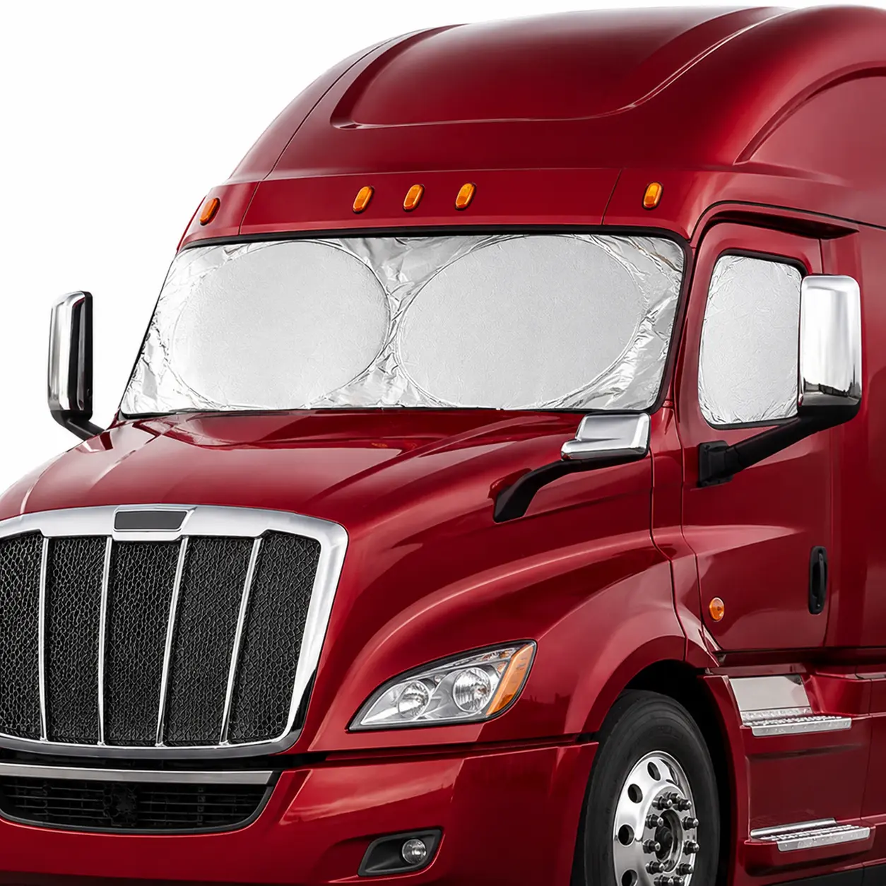 Semi-Truck Shade for Windshield and Side Windows  240T Sunshade Maximum Coverage Block  Heat Rays Fits for Semi, Commercial & Big Rig Truck, RV (Side window suction cups ) front window Universal Suction Cup Window Shades sun