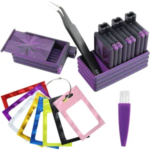 DIY Diamond Painting Tray Set with Lid, 4-In-1 Storage Box with Base, Includes Tweezers and 16 Pouches, Multifunctional DIY Organizer Kit