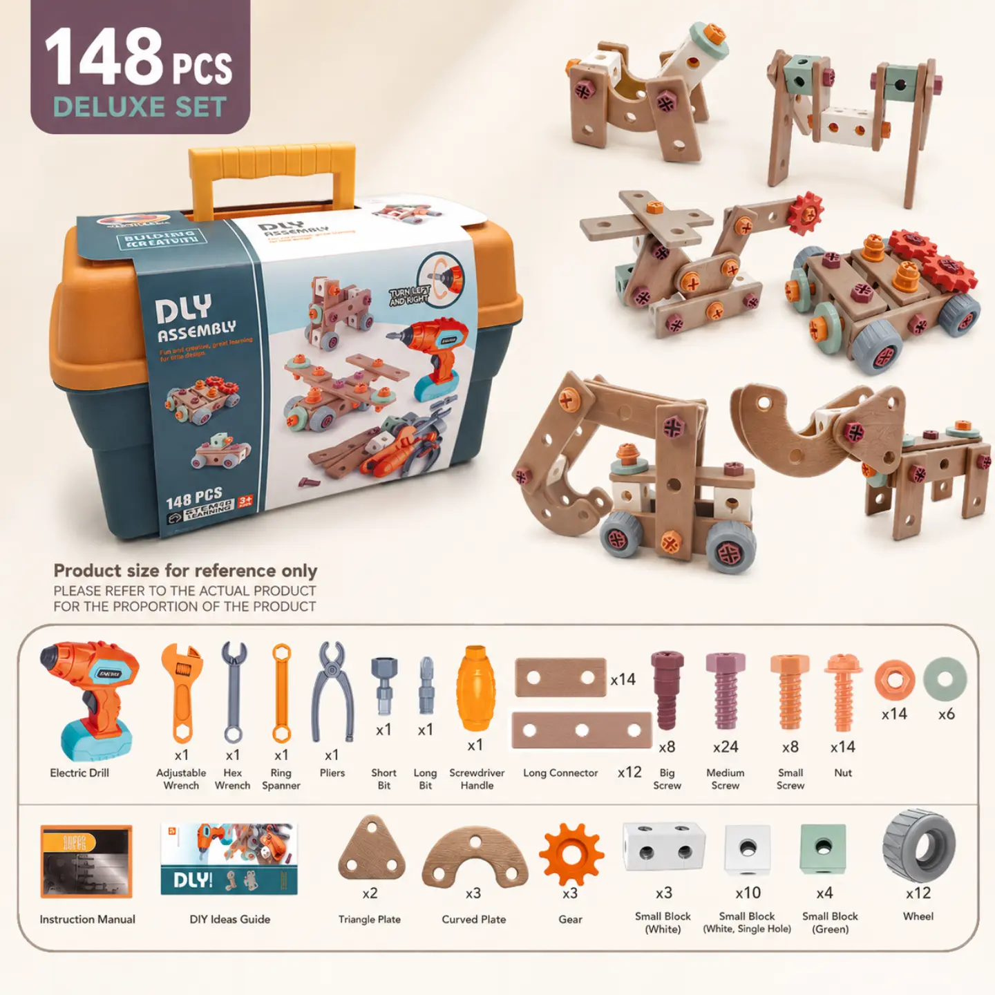 148PCS Kids' Tool Set with Electric Drill & Toolbox, STEM DIY Construction Pretend Play Kit for Ages 3+, Realistic Assembly Gift for Little Builders