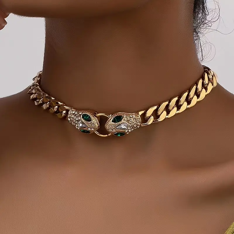 Women's Light-Luxury Snake-Shaped Metal Cuban Link Necklace - High-End Hip-Hop Cool Style, Unique Personality, Exquisite Trendy Pendant, Gold Statement Chain