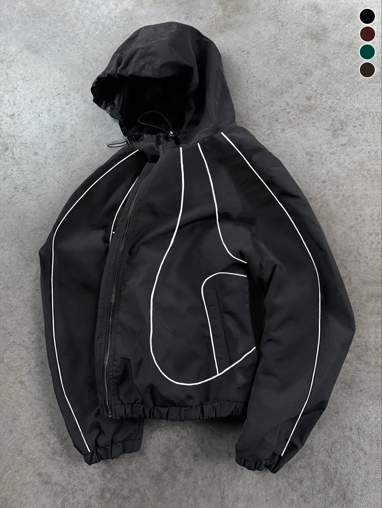 Men's Reflective Line Hooded Jacket, Multicolor, Oversized Comfortable Lining, Personalized Line Design, Street Style, Perfect for Winter Outings and Everyday Fashion, Versatile Piece