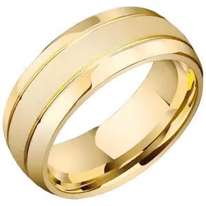 100S JEWELRY Engraved Personalized Tungsten Rings For Men Women Gold Wedding Band SandBlasted Finish Dome Edge Sizes 6-16 Gold Simple ring