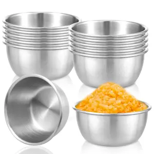 12-Pack Silver 6cm-55ml 304 Stainless Steel Sauce Dipping Bowl Set for Home & Restaurant Use