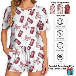 Dr Pepper Print Pajama Set – Women's Short Sleeve Top & Shorts, Fun Soda Graphic Loungewear, Soft and Seductive Nightwear, Loungewear, Homewear, Ideal Gift For Mom, Gift For Her