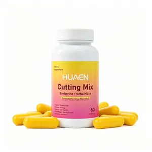HUAEN Cutting Mix Dietary Supplement Capsules - Strawberry Açaí Flavor, 60 Capsules with Berberine, Chromium, Magnesium - Fitness Support with Raspberry Tea Powder, Lemonade, Yerba Mate Magnesium Supplement