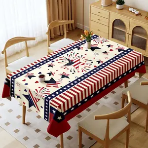 1pc Rectangular Polyester Tablecloth, Patriotic Theme (Red/White/Blue), Waterproof & Oil - proof, Thickened & Washable, Multiple Specifications Available, Multi - color, for Home & Outdoor Use, Festive Dining Decor
